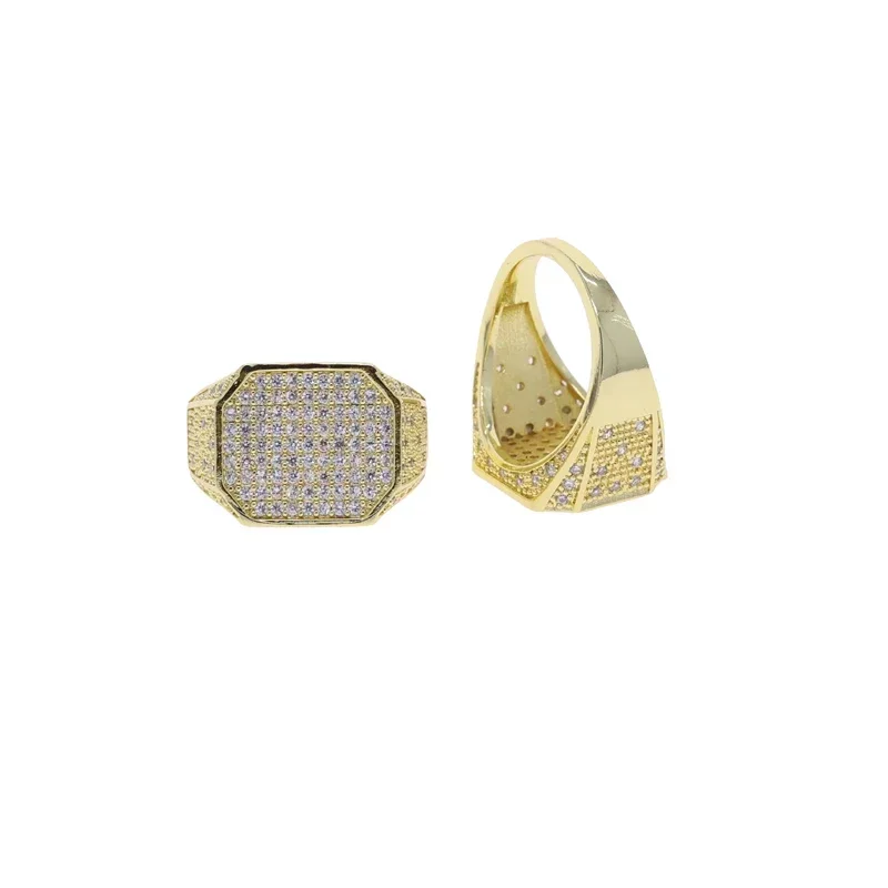 2026 High quality Fashion Gold Color Women Finger Jewelry Micro Paved Cz Sparking Elegance Square Shaped Pinky Ring