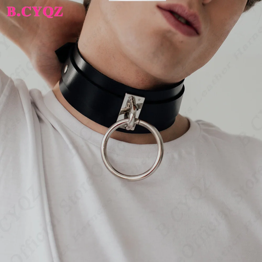 B.CYQZ Hot Punk Harajuku Collar Choker Necklace PU Leather O-ring Punk Goth Handmade Neck Bracelet Jewelry Wristband Wholesale