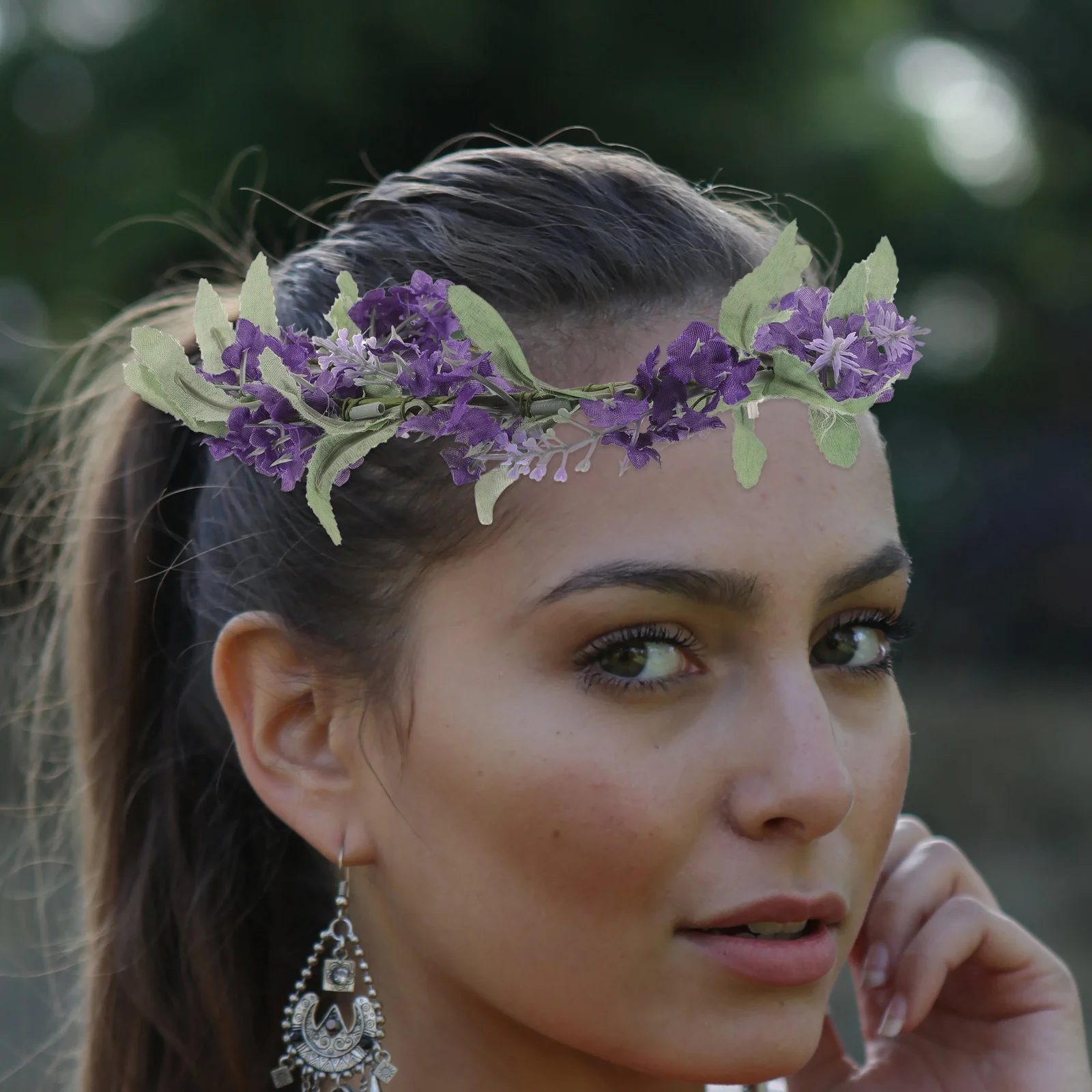 

Lavender Floral Headband Simulated Flower Crown Lightweight Elegant Hair Wreath For Wedding Party Prom Bridal Event Purple