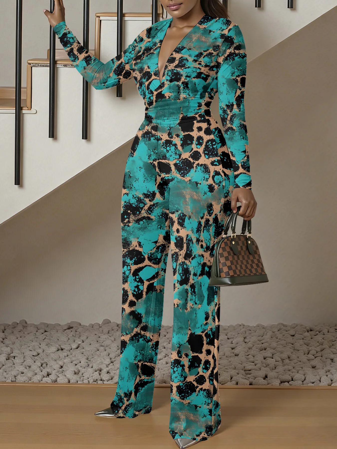 V-neck Long Sleeve Bodycon Jumpsuit autum Women Stretchy One-Piece Bodysuit spring Luxury Streetwear Beach Party Girl