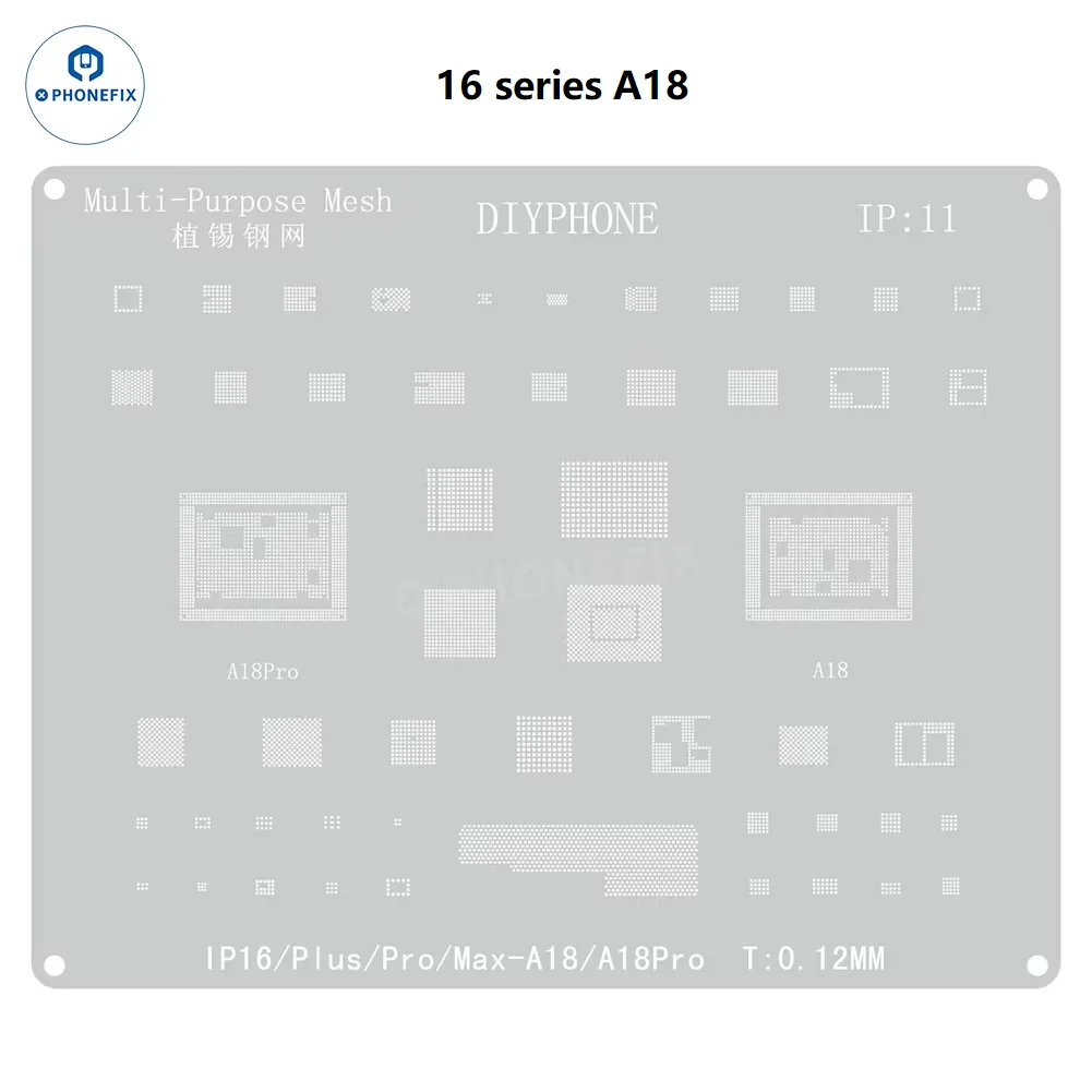 DIYPHONE 0.12mm BGA Reballing Stencil For iPhone X XS MAX XR 11 12 13 14 15 16 Pro Max CPU NAND Chip IC Steel Mesh Soldering