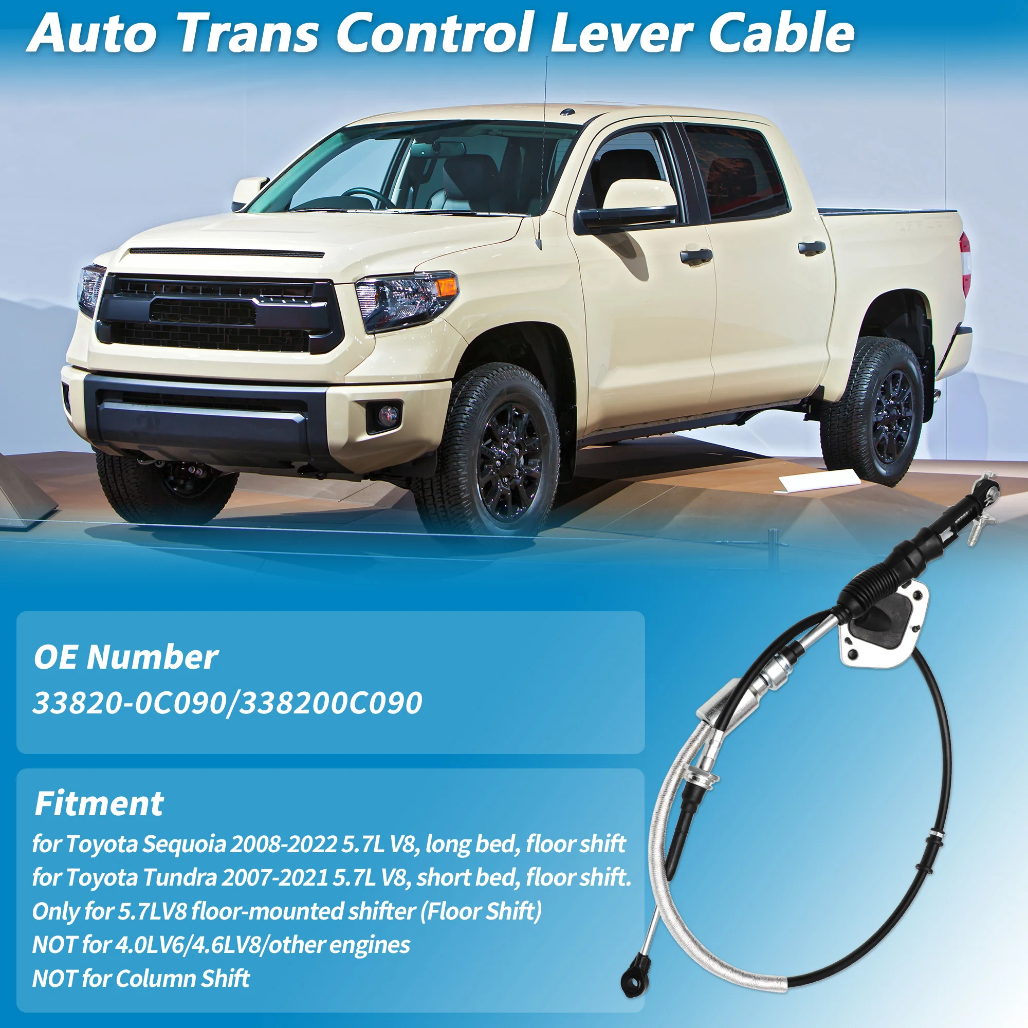 UXCELL No.33820-0C090 Auto Trans Gear Shift Cable for Toyota Sequoia Tundra Floor Shift