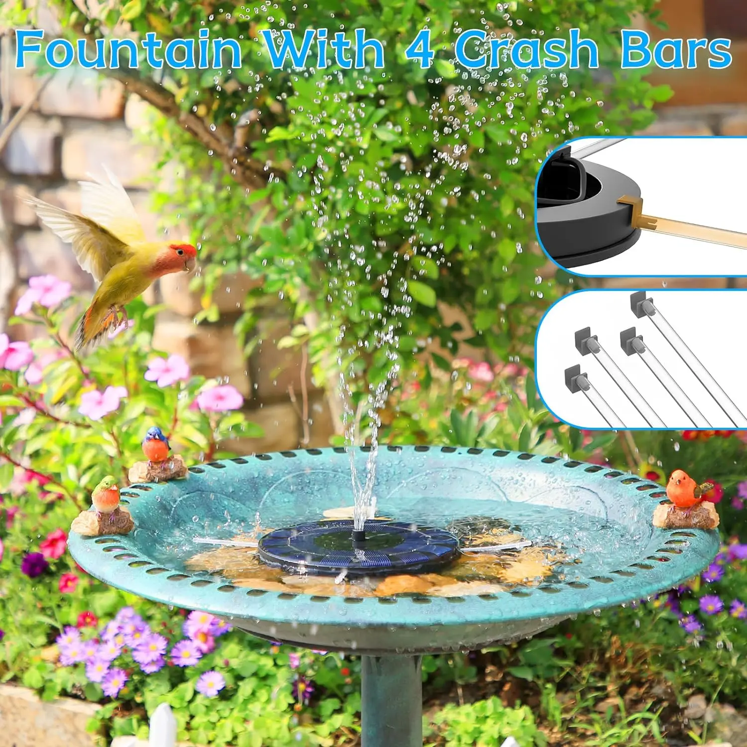 1W Solar Fountain, The Latest Solar Bird Bath Fountain with Nozzle Set Suitable for Bird Baths, Gardens, and Ponds