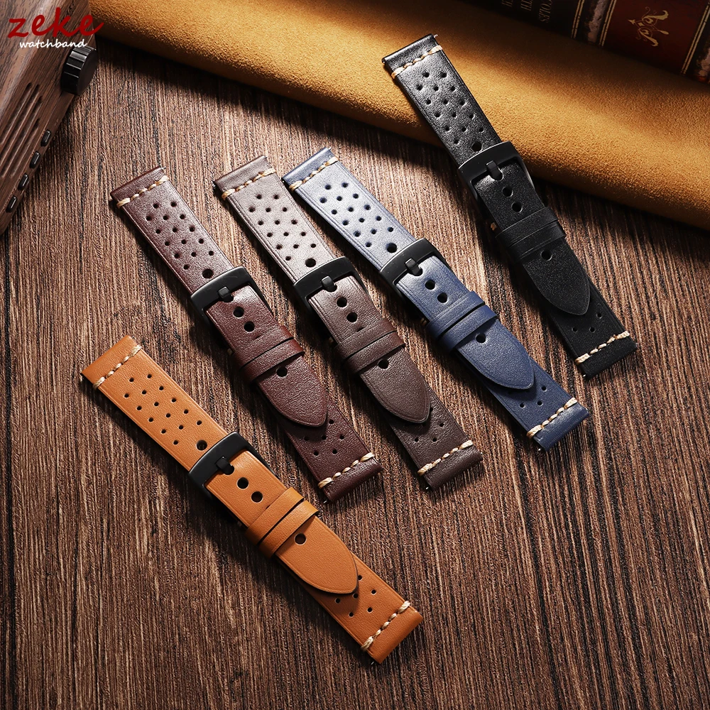 Breathable Cowhide Watch Strap 20mm 22mm Stitching Genuine Leather Watchband Pin Buckle Men Women Universal Bracelet Accessories - Image 2
