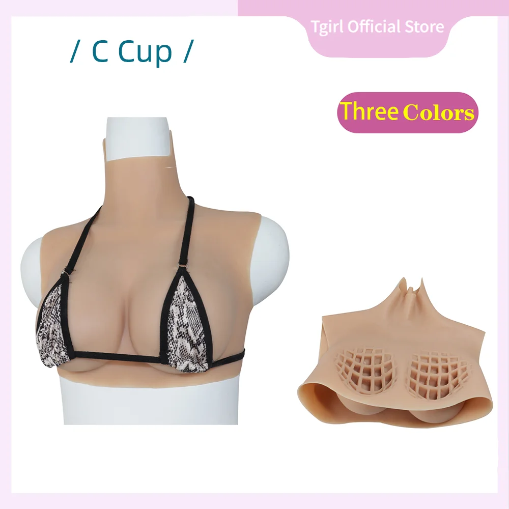 Tgirl Silicone C Cup Breast Honeycomb Design Breathable and Comfortable Silk Wool Filling Fake Boobs for Crossdresser