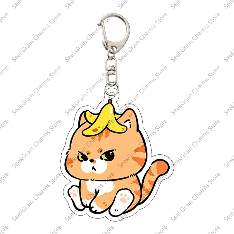 Hot Funny Grumpy Banana Head Cat Acrylic Keychain Kawaii Chibi Cat Bag Charm Accessory Perfect Birthday Gift for Pet Cat Lovers