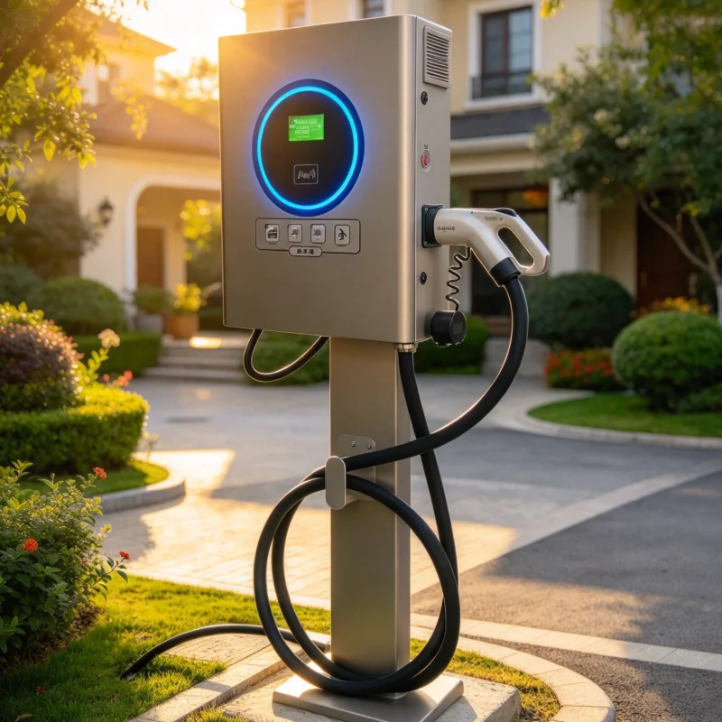 Portable Level 2 EV Charger 16A 32A , Adjustable Home Charging Box with Retractable Cable for Emergency Charging