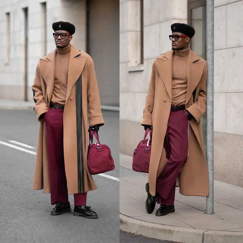

Casual Men Coat Peaked Lapel Wool Blend Trench Coats Double Breasted Autumn Winter Warm Jacket Business Blazers Customized