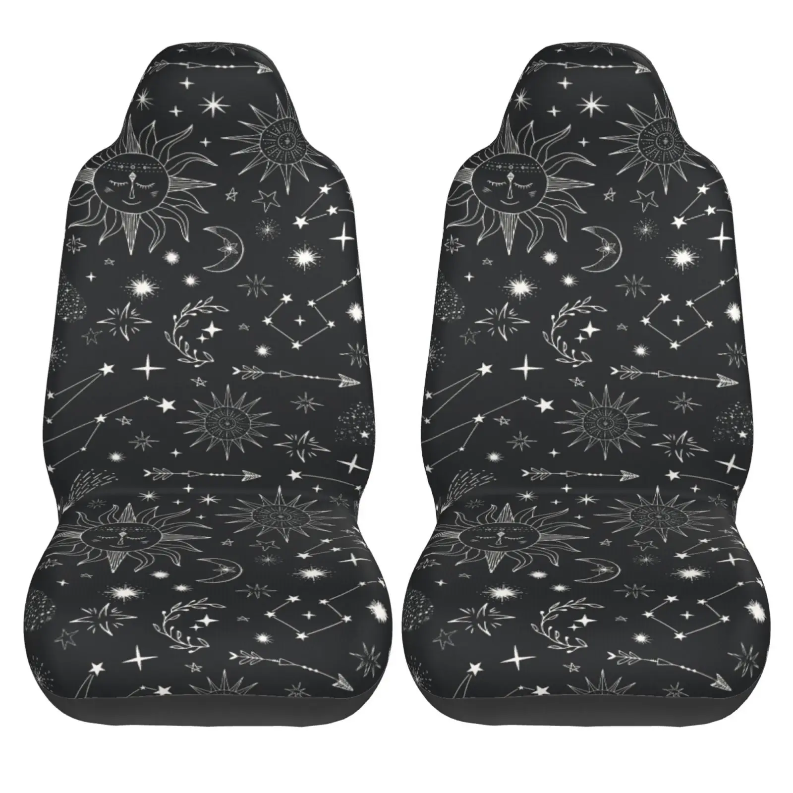 

Mystical Sun Black White Moons and Stars Чехлы на автомобильные сиденья для женщин и мужчин Универсальная защита передних сидений подходит для автомобиля внедорожника