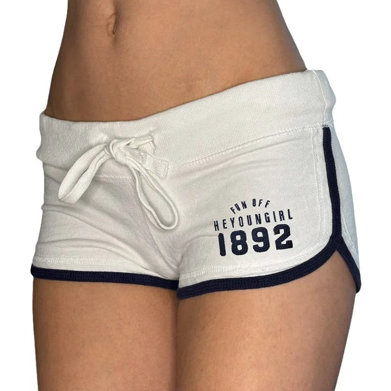 

Повседневные женские шорты с буквенным принтом, контрастные цвета, на шнуровке, облегающие, с низкой посадкой, в стиле Y2K, летняя уличная одежда, спортивный стиль, женская одежда