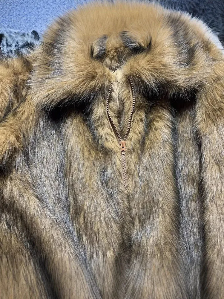 ZADORIN hiver poilu surdimensionné raton laveur moelleux fausse fourrure manteau femme moto revers fausse fourrure veste femme vêtements marron fourrure manteau