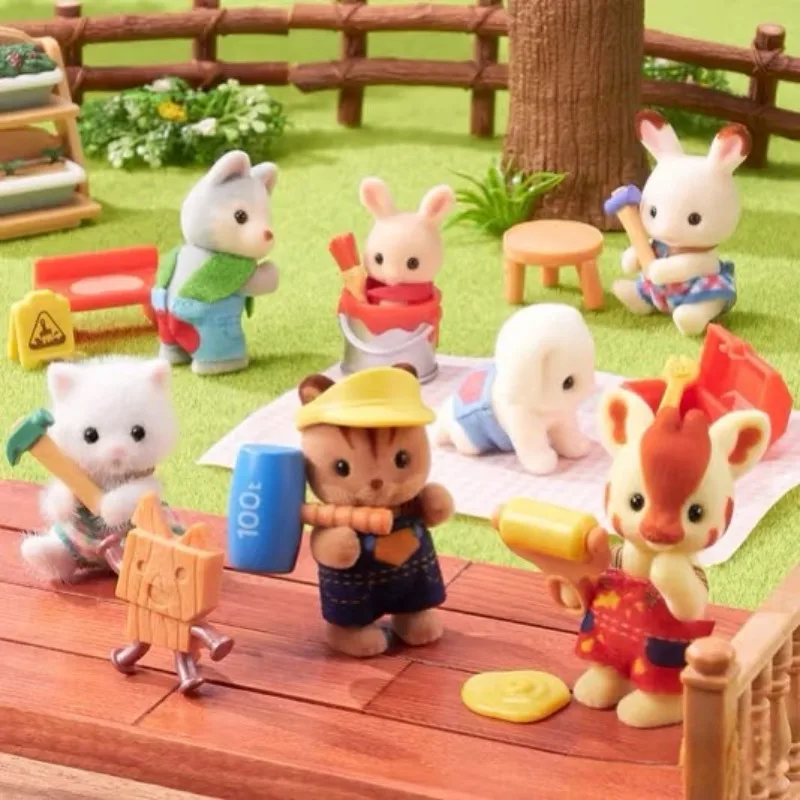 Sylvanian Families – porte-clés aveugle, figurines, ensemble de cuisine Original, jouets pour enfants pour filles, nouveau Style, sacs aveugles pour vêtements de travail