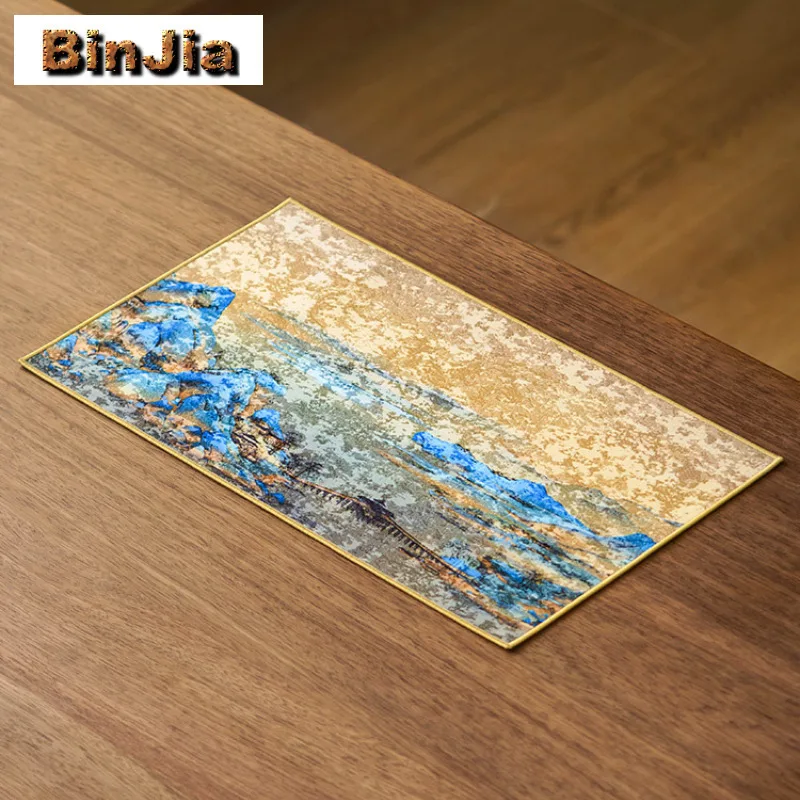 

Rivers And Mountains Double-sided Jacquard Fabric Tea Table Mats Retro Drink Coaster Dinner Table Cloth Mat Teaset Decoration