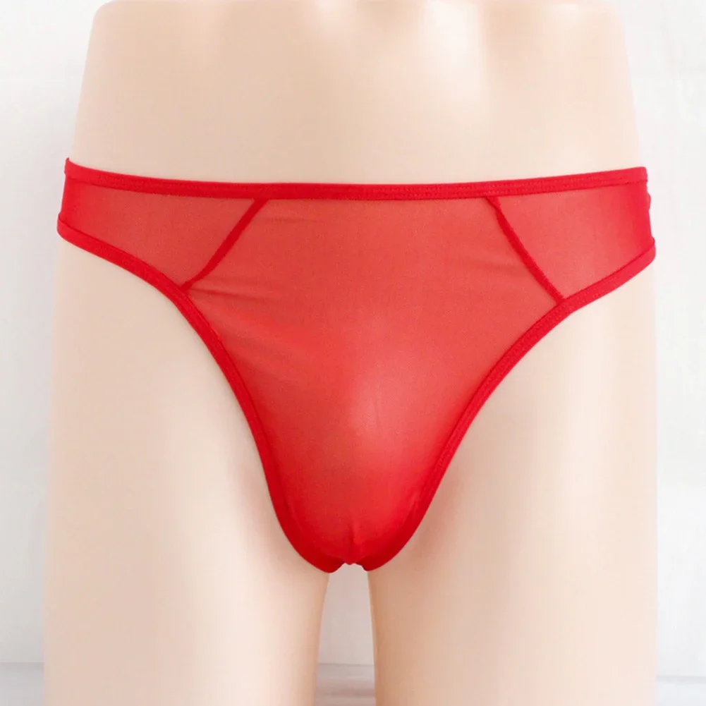 

New Mens Sexy Thin Mesh Low Waisted See-Through String Pouch Bulge Thong G-String T-Back Sheer Briefs Solid Men's Thong Panties