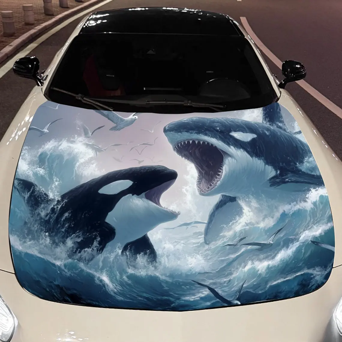 

Виниловая пленка для автомобиля Stormy Orca vs Shark, водонепроницаемая наклейка на капот автомобиля из ПВХ, самоклеящиеся устойчивые к царапинам наклейки для Engi