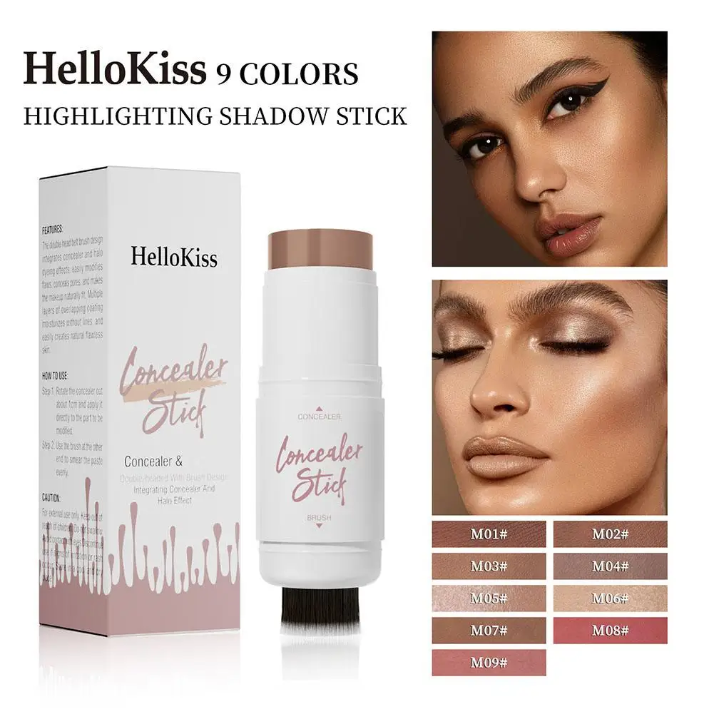 Hellokiss-化粧品用の高光沢パウダー化粧品,化粧ブラシ,デュアルパーパスブラシ,女性用スティック,wi h4t9,2 in 1