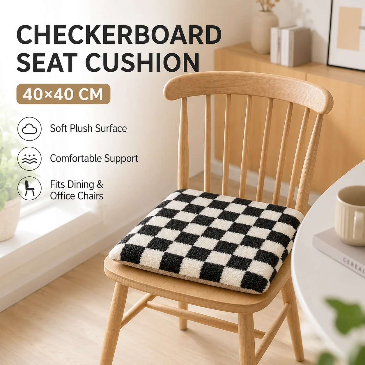 Plush Checkerboard Chair Cushion 40x40cm Winter Warm Soft Seat Pad For Office Dining Kitchen Computer Chair Stool Decoration