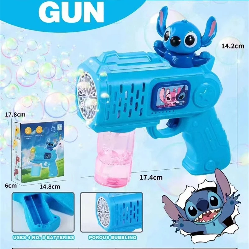 Pistola de burbujas eléctrica Disney Stitch, Lilo & Stitch Lotso, máquina de burbujas, soplador de jabón automático con luz, juegos al aire libre,