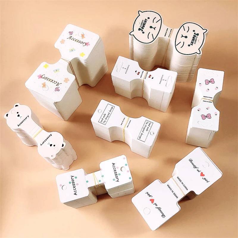 50PCS White Folding paperboard hair clip paperboard hair rope card hair ornament headdress packaging material