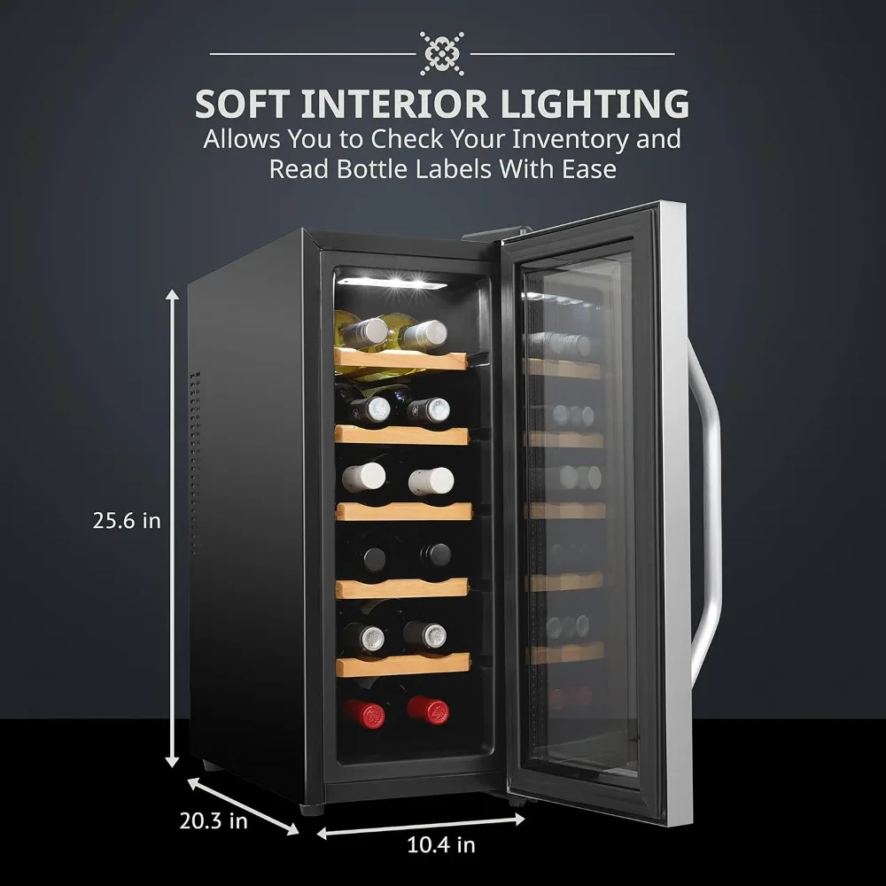 12 Bottle Thermoelectric Wine Cooler/Chiller - Stainless Steel - Counter Top Red & White Wine Cellar w/Digital Temperature