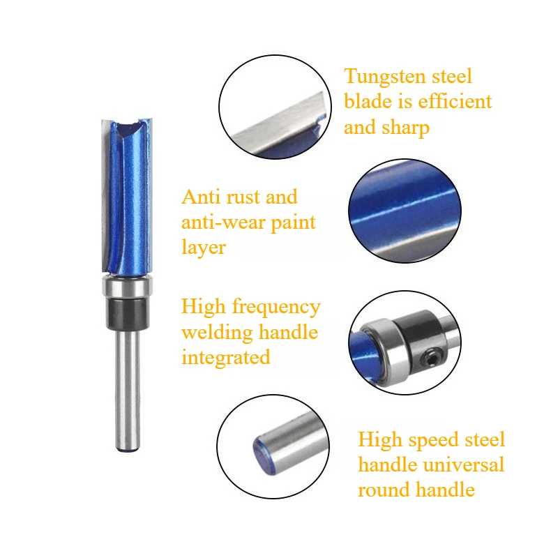 4Pcs /1 PCS Bearing Straight Trimming Milling Cutter Double Edged Slotting Router Bit Woodworking Machine Tool Head Accessories