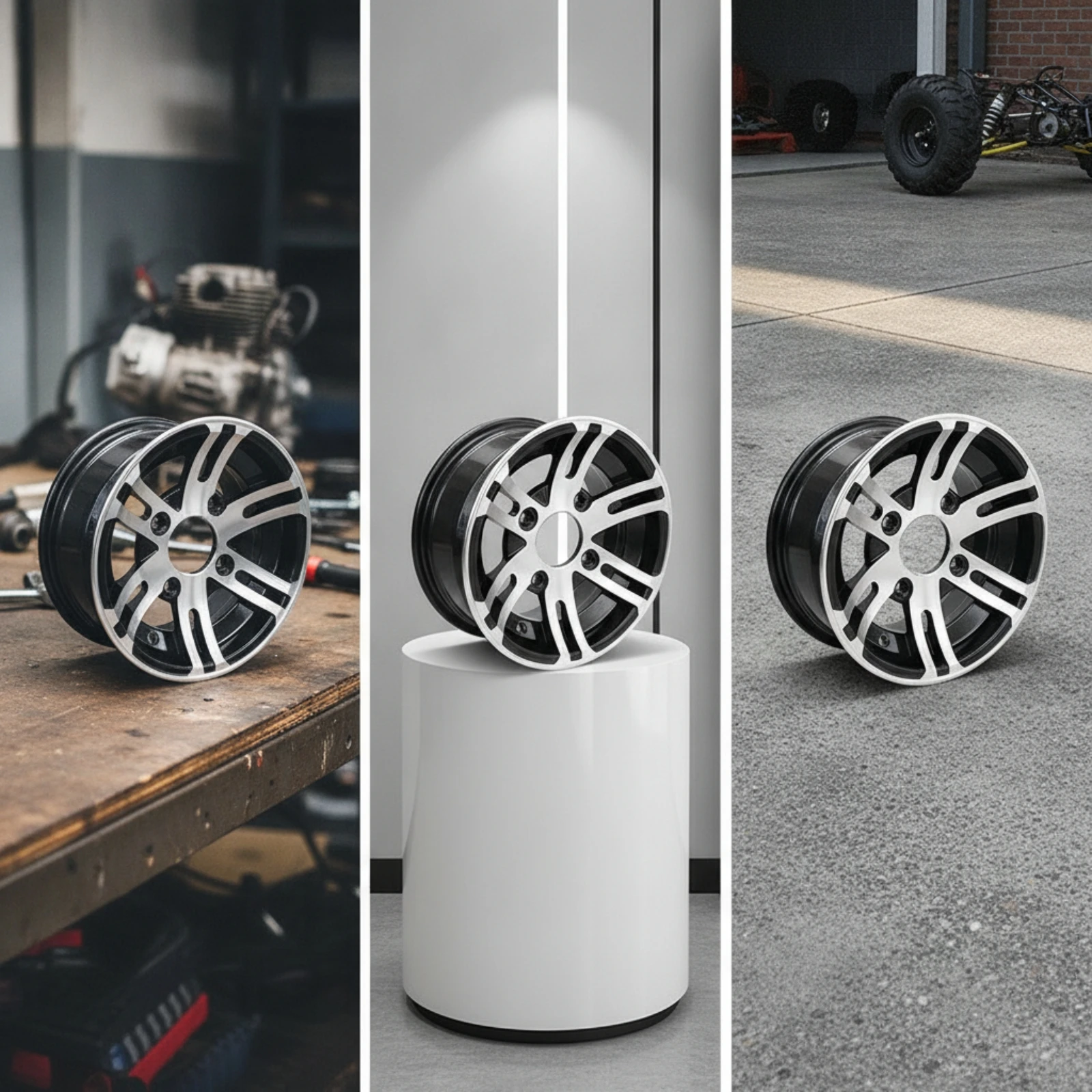 10 Inch Aluminum Alloy Cerchio Deep Rim Profile Black Silver Off-road Wheel for Go-kart Sand Terrain