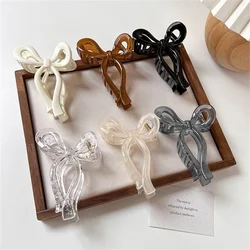 Bow Hair Clip Jelly Color Grab Clip Simple Shark Clip Hair Claw Acrylic Hairpin Coiled Hair Grasp Clip Female Elegant Headwear