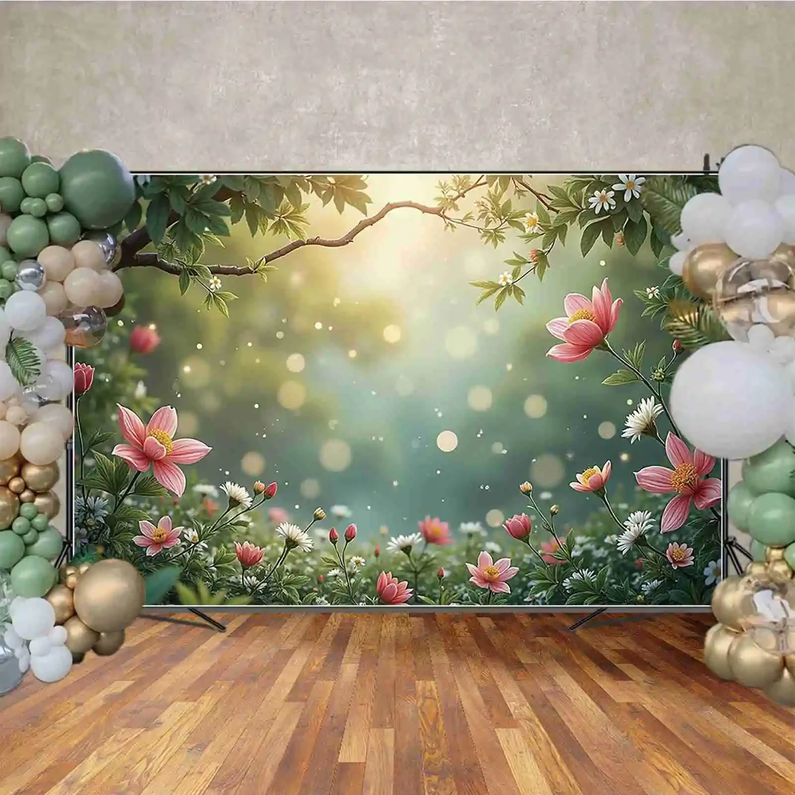 MOON.QG Fairy Spring Green Pink Bokeh Photography Background Floral Garden Flower Backdrop Children Studio Photozone Accessories