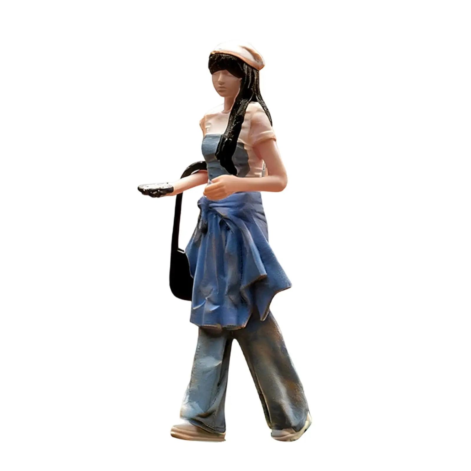 1/64 Scale Walking Girl Model, Tiny Model, Realistic Collectible Diorama with Cap for Desktop Decoration.