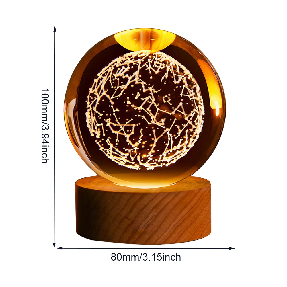 3D Galaxy Crystal Ball Creative Planet Galaxy Glass Globe Moon Lamp Bedroom Decor Bedside Night Lights Kids Gift Moon Lamp