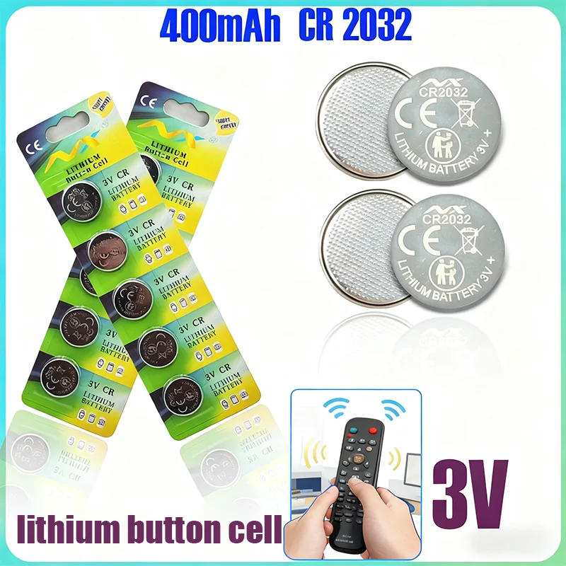 Batería de Litio CR2032 de 3V, Batería de Botón CR2032, 400mAh de Capacidad, Batería de Moneda para Reloj, Calculadora, Juguete, Coche RC