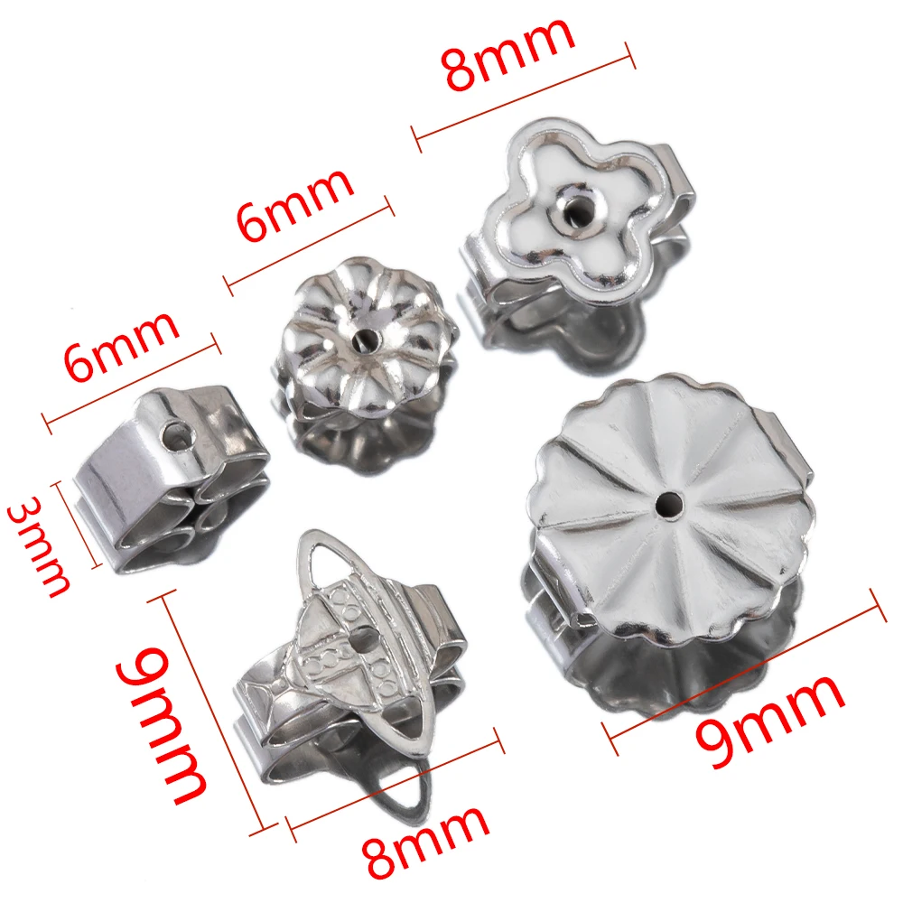 50-100pcs Stainless Steel Flower Earrings Back Butterfly Round Ear Nut Stopper DIY Jewelry Making Supplies Earring Accessories