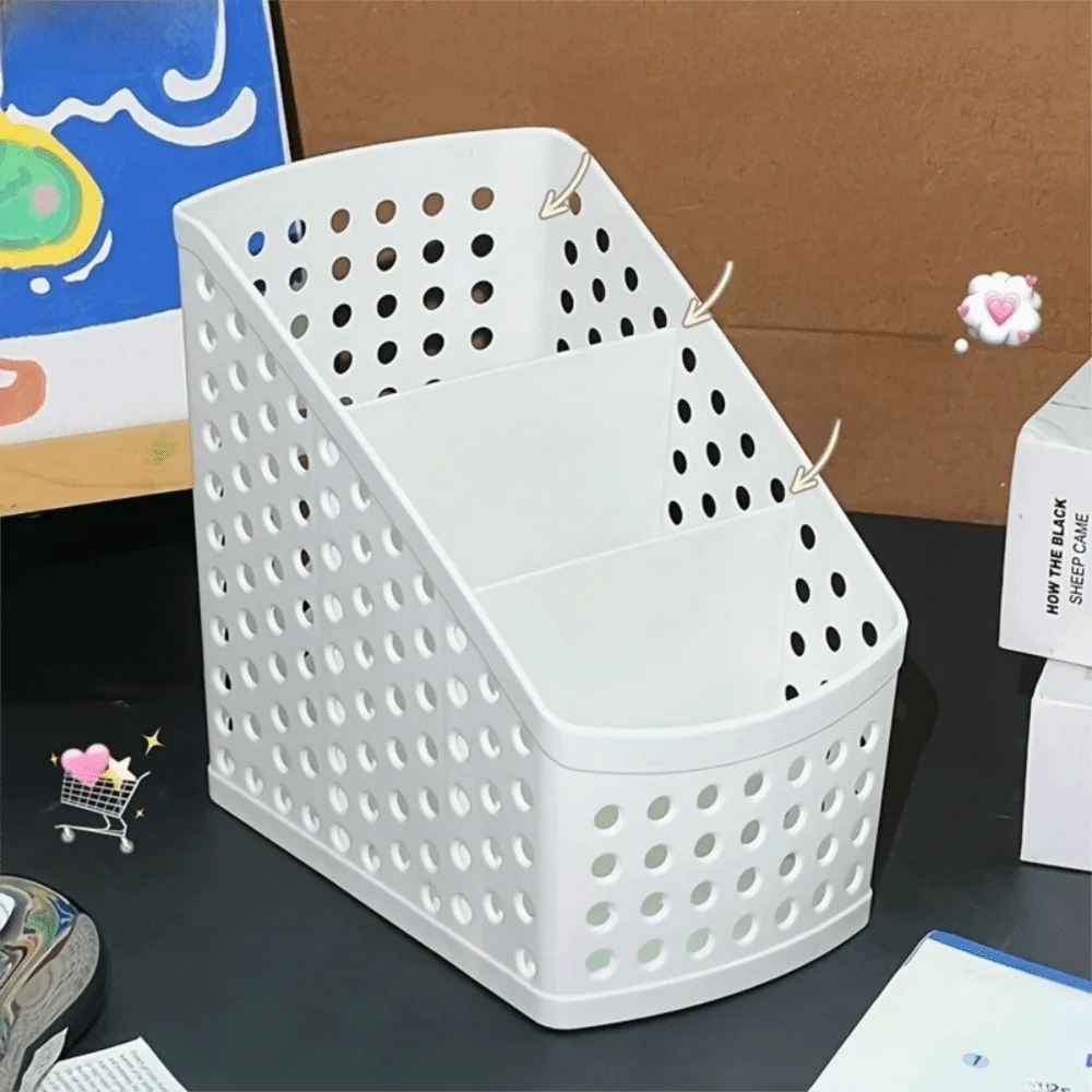 Large Capacity Stationery Storage Basket Multi Layer Plastic Makeup Brush Holder Portable Hollow Pen Holder Desk Organize