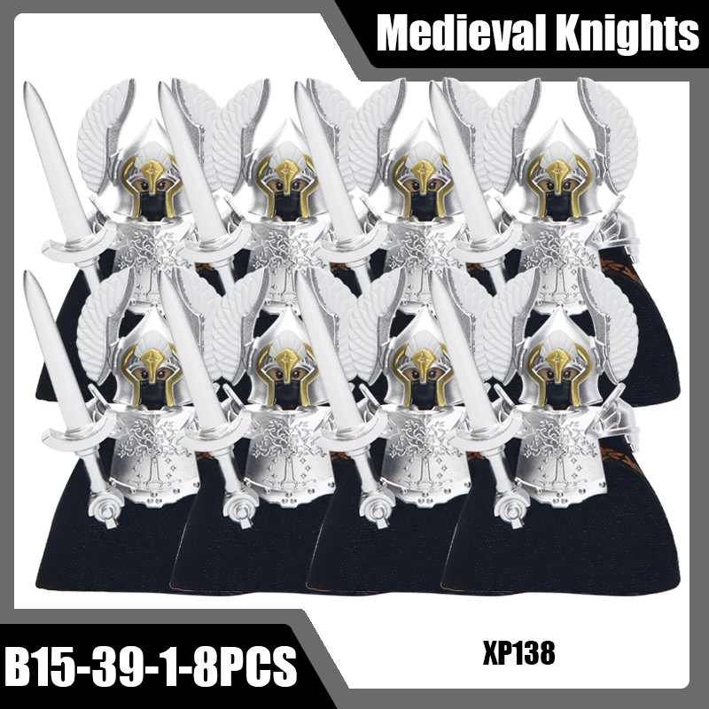 Mittelalterliche Burg Soldat Ritter Figuren Bausteine Schwertkämpfer Kapitän Bogenschütze Speer Infanterie Rüstung Helm Bogen Schwert Ziegel Spielzeug