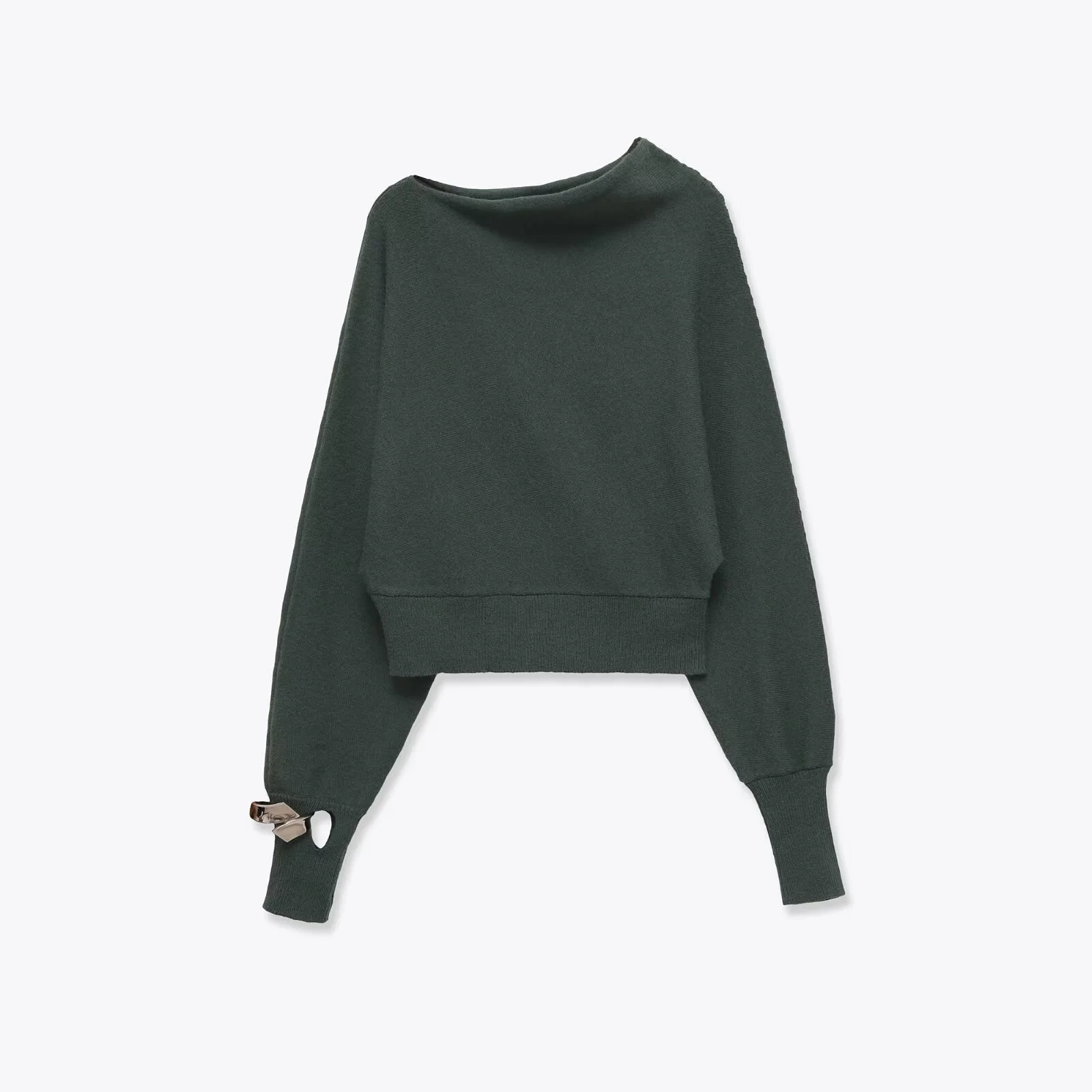 

2025 Winter New Women's Casual Fashion Simple Elegant Versatile Asymmetrical Neckline Bracelet Knit Sweater