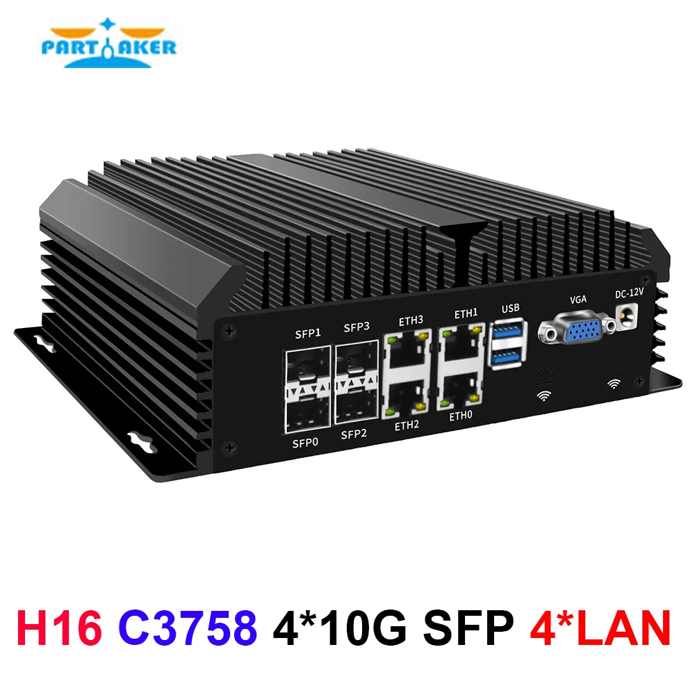 Micro Firewall Appliance 4x10G SFP+ 4xi226-V 2.5G LAN Intel Atom C3758 8 Core Home Server Soft Router Mini PC GPIO 6*COM AES-NI