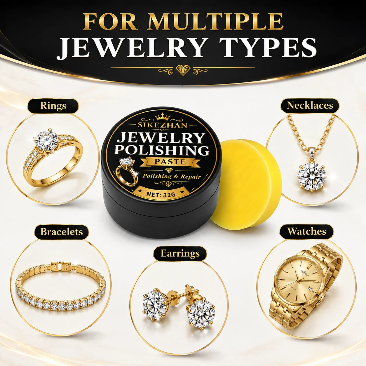 SIKEZHAN Schmuck-Poliercreme für Gold- und Silberringe, Armbänder, Reinigung, Glanzentferner, Anlauffarbungs-Entferner, Wiederherstellung des Glanzes, Pflege – Detail 4