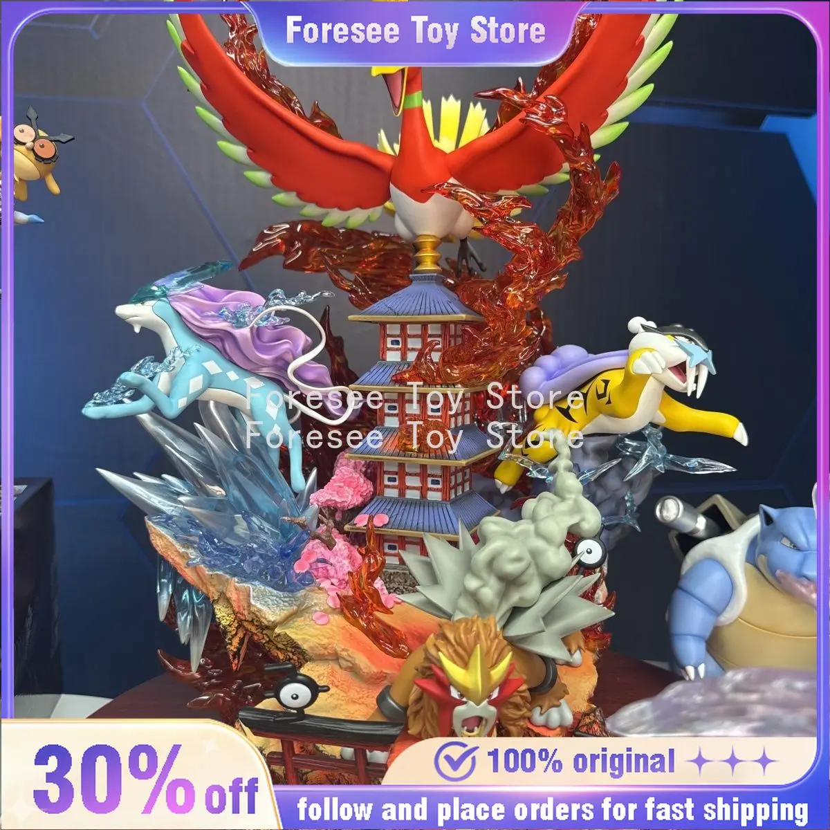 New 38cm Pokemon Ainme Model Ho-Oh Three Sacred Suicune Entei Raikou Action Figures Statue Desktop Ornamen Collection Model Gift