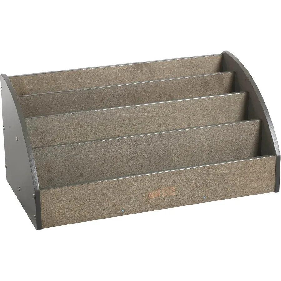 رف كتب للمبتدئين لعرض كتب الأطفال الصغار لرف تخزين بلمسة نهائية رمادية اللون مع تصميم مفتوح لتنظيم كتب القصص القصيرة و