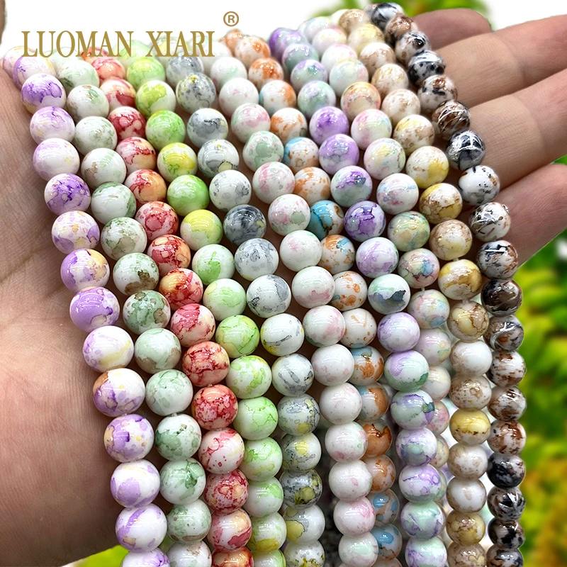 Natural Stone Roasted White Jades Colorful Loose Round Spacer Beads for Jewelry Making DIY Earrings Bracelet Charms Accessories