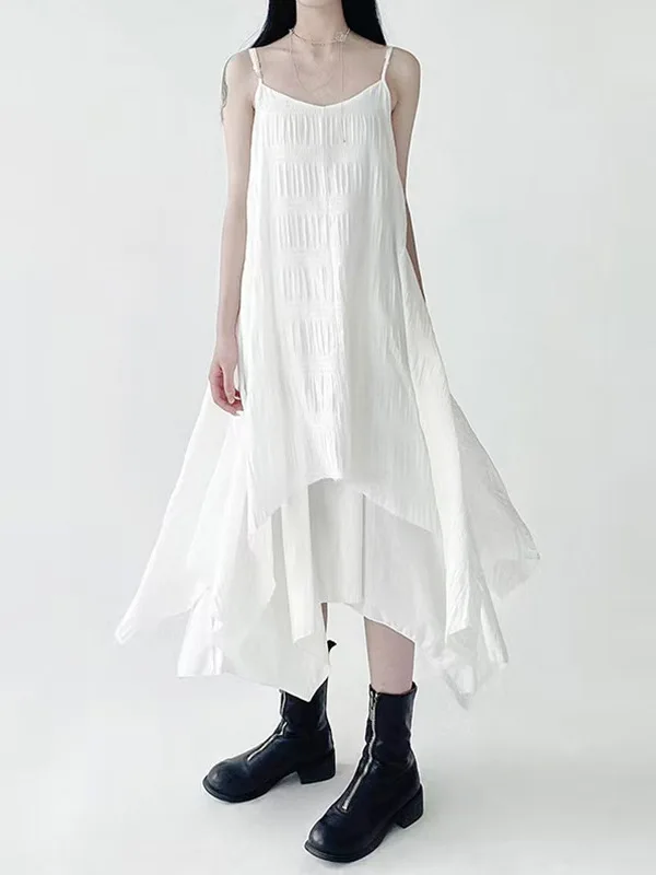 Verano algodón lino fuera del hombro Dr mujer artístico Color puro dobladillo asimétrico Midi Dr cintura suelta Regular Sve