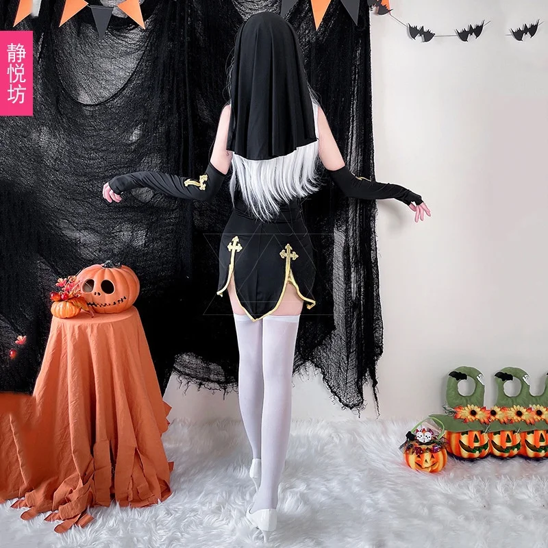 loween Easter Nun Cosplay Costume Stage Performance Suit Cross  Bla Outfit Women's Traditional Ethnic Stage Costume