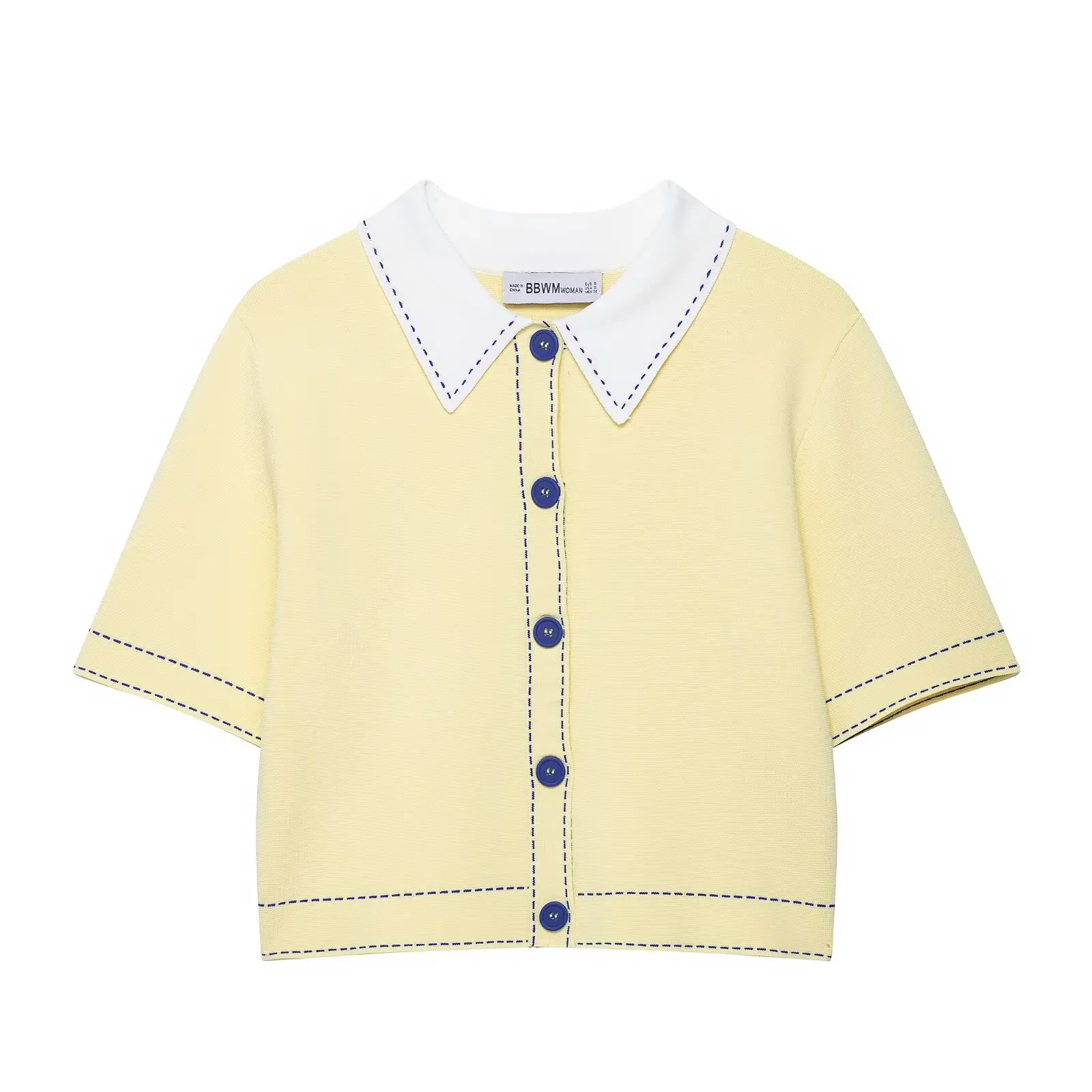 

Новая женская рубашка-поло на осень 2025 года с пришитым воротником в сочетании с вязаным кардиганом с короткими рукавами.