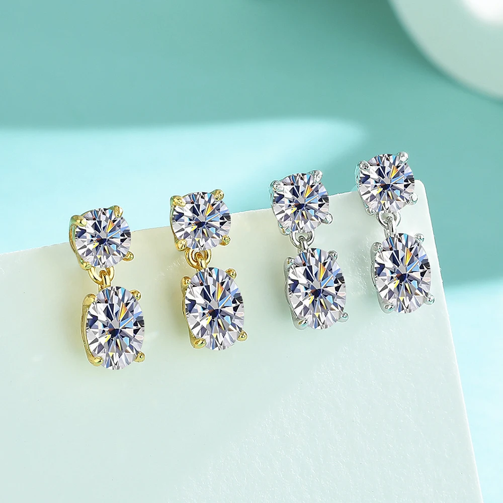 

Серьги-подвески с овальными/круглыми муассанитами для женщин, ювелирные изделия из тонкого сплава