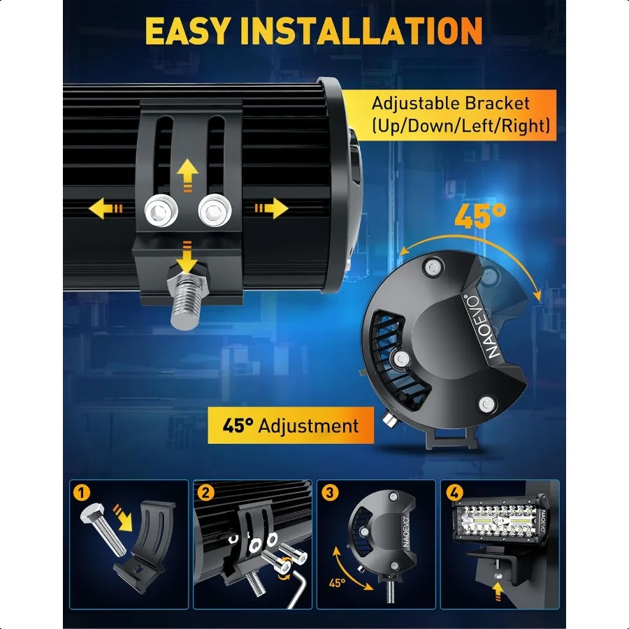 7-дюймовая светодиодная панель 240 Вт 24 000LM Светодиодные капсулы для бездорожья Противотуманные фары с точечным наводнением Combo для грузовика, лодки, UTV ATV 2 упаковки Whit