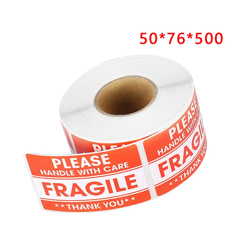 500 Pcs/Roll Sticker Etiketten Stickers Breekbare Waarschuwing Kleefbord Koperen Plaat