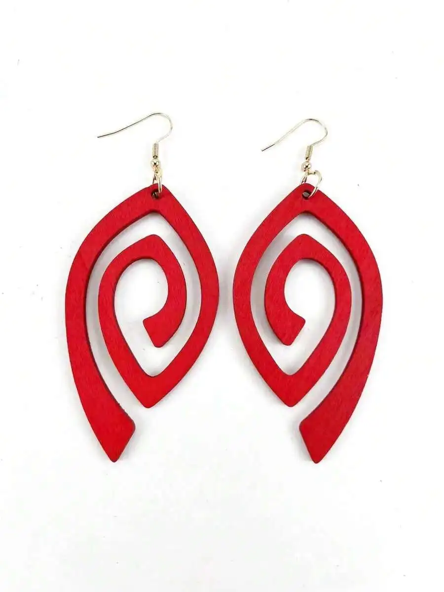 Wooden Hollow Cut-Out Pendant Earrings Plus Size Exaggerated Statement Earrings