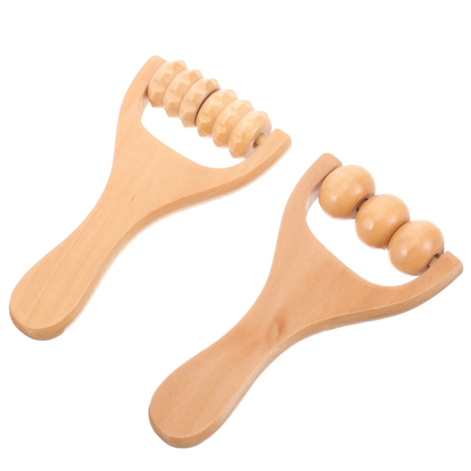 

2 Pcs Foot Massager Small Shoulder Back Scroll Wheel Professional Compact Wooden Feet Handheld