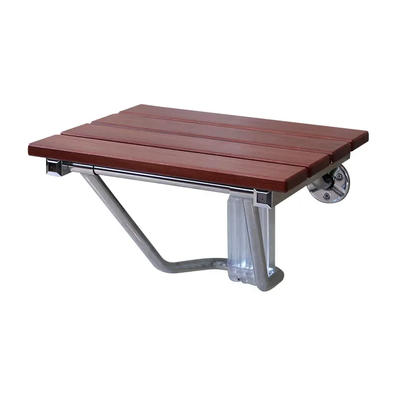 Solid Wood Folding Wall Mounted Stool Space Saving Shower Bench Log Color Entrance Shoe Changing Seat Compact Bathroom