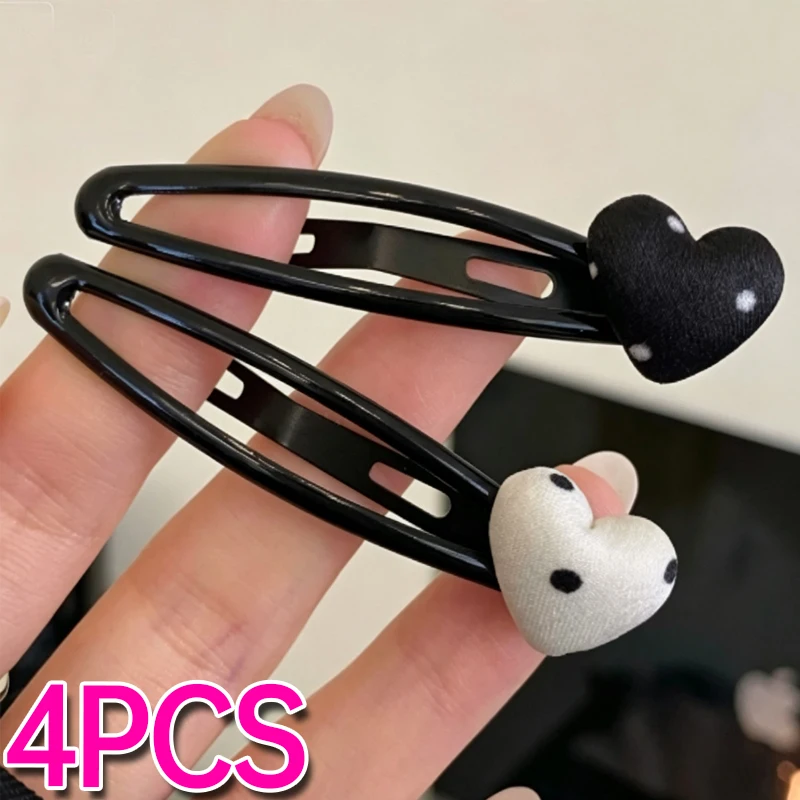 1/4PCS Cute Polka Dot Heart Hair Clips Barrettes Women Black White Bangs Side BB Clips Headwear Fashion Hairpin Hair Accessories